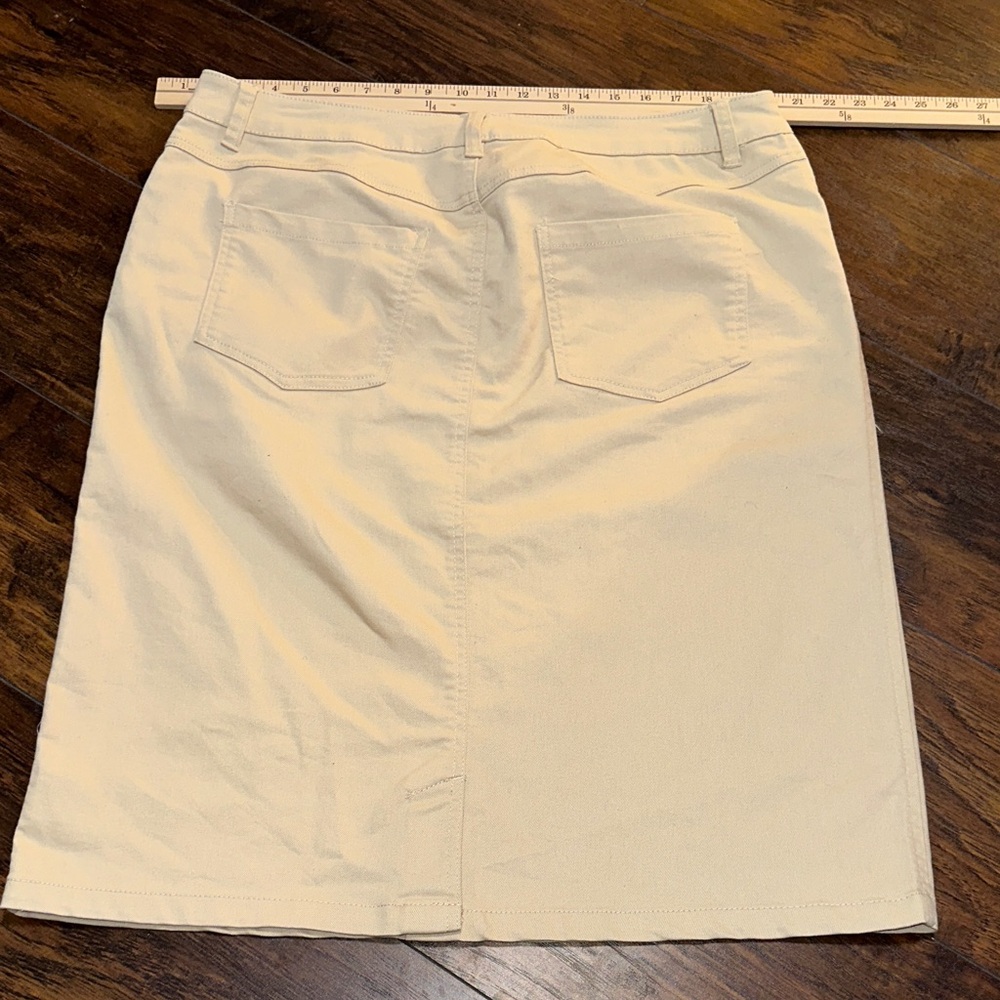 Classic Women's Stretchy Light Khaki Jean Pencil Midi Skirt 16W - Picture 5 of 8